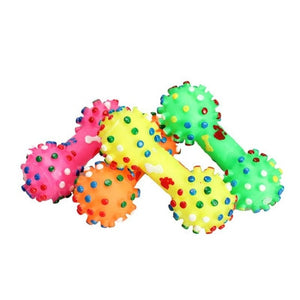 2019 Dog Toys Colorful Dotted Dumbbell Shaped Dog Toys Squeeze Squeaky Faux Bone Pet Chew Toys For Dogs