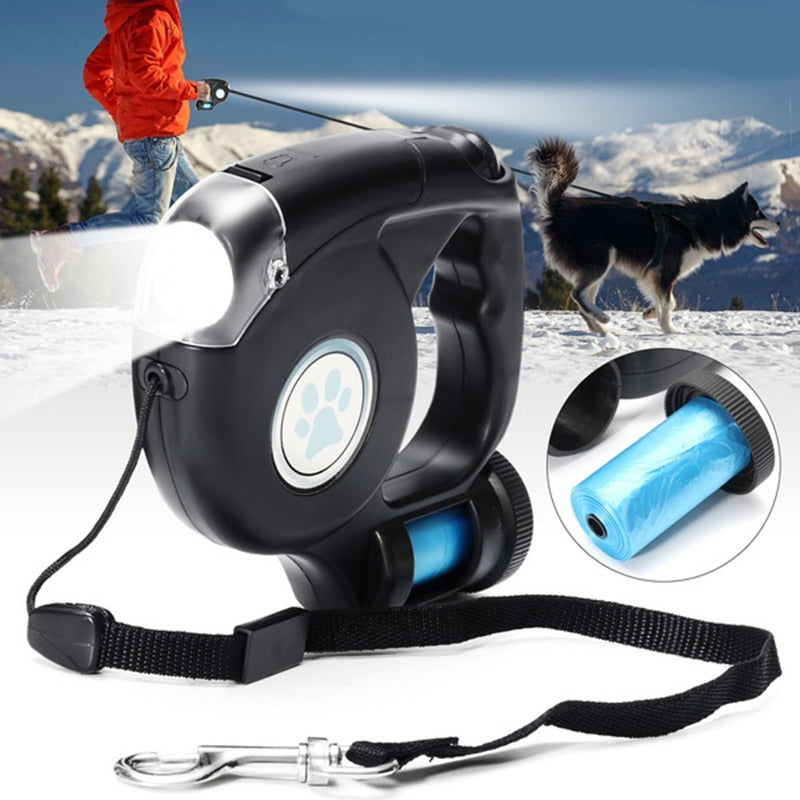 New Pet Dog Leash 4.5M LED Flashlight Extendable Retractable Pet Dog Leash Lead with Garbage Bag  /4