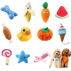 pawstrip 1pc Plush Dog Toys Squeaky Bone Ice Cream Carrot Puppy Chew Toy Interactive Cat Toys Pet Dog Sound Toys For Small Dogs